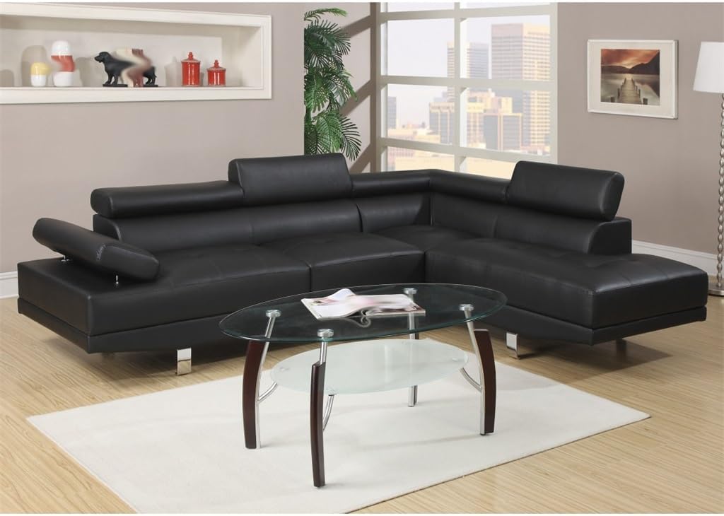White/Black Sectional Living Room Furniture Faux Leather Adjustable Headrest Right Facing Chaise & Left Facing Sofa(E)