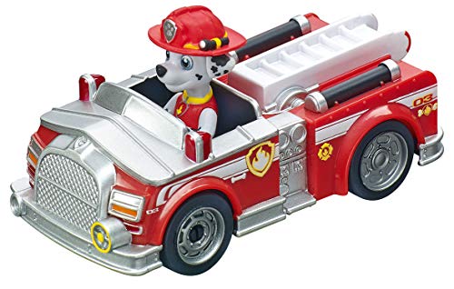 Carrera First PAW Patrol, Race N Rescue - 3,5 Meter Lange Bahn mit Licht-, Sound- & Musikeffekten, interaktive Funktionen - Für aufregende Rettungsmissionen und Abenteuer im Kinderzimmer