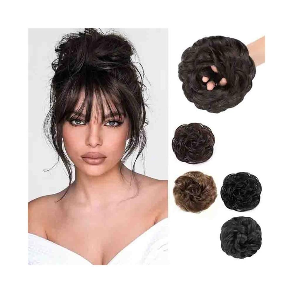 sztuczne włosy kok Ludzkie włosy Bun Extension Elastic Messy Fluffy Chignon Donut Updo Hair Pieces Ponytail Extensions Akcesoria do włosów(Light Brown)