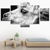 SIGNWIN 5 Panel Canvas Wall Art Modern Art Animals Dramatic Elephants Giraffe Multicolor Photography Southwest for Home Decorations Ready to Hang - 60