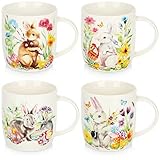 com-four® 4x Kaffeebecher aus Keramik - Kaffee-Tasse für Ostern mit Hasen-Motiven - Kaffeepott für Kalt- und Heißgetränke - 370 ml (4 Stück - bunte Ostermotive)