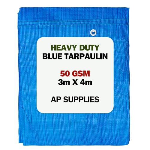 AP Supplies 50gsm Blue Tarpaulin 3m x 4m, Waterproof, Tear Resistant