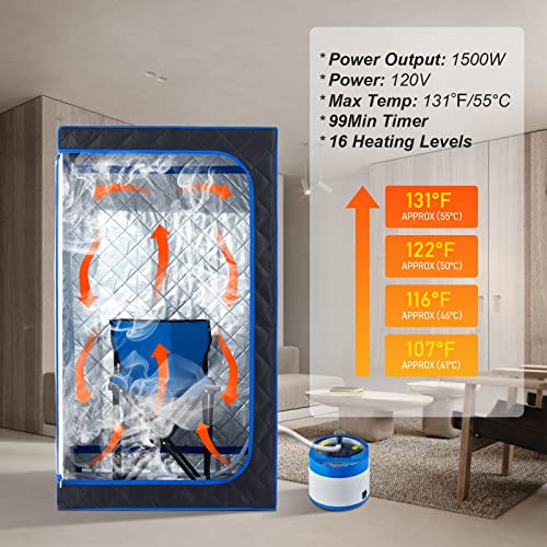 ZONEMEL Full Size Portable Steam Sauna Kit, Personal Full Body Sauna Spa for Home Relaxation, 4 Liters 1500 Watt Steamer, Remote Control, Timer, Foldable Chair (Black, Clear Door)