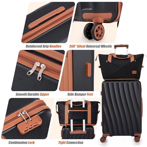 Image of Luggage Sets 6 Piece Suitcases with Wheels,ABS Hard Case Suitcases with Spinner Wheels,Durable Travel Luggage with Combination Lock (Black, 6 Piece Set 16 inch /20 inch /24 inch /28 inch)
