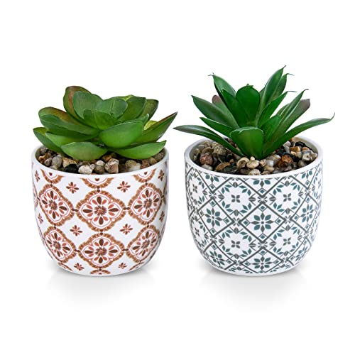 Karlliu Artificial Plants Mini Succulent Flowers In Ceramic Pot Small Fake Plants For Home Bathroom Office Desk Farmhouse Room Decor– 2Pack #TOP1