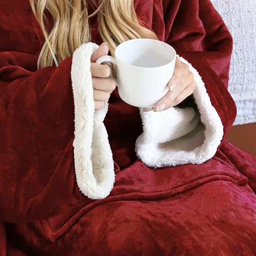 Image of Catalonia Sherpa Wearable Blanket with Sleeves Arms, Super Soft Warm Comfy Large Fleece Plush Sleeved TV Throws Wrap Robe Blanket for Adult Women and Men