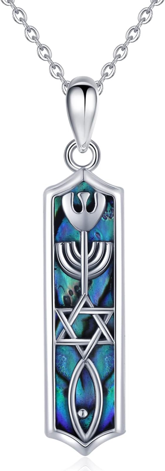 JUSTKIDSTOY Jewish Necklace Sterling Silver Messianic Seal Mezuzah Pendant Necklace Protection Hanukkah Jewelry Gifts for Women Men