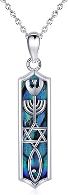 JUSTKIDSTOY Jewish Necklace Sterling Silver Messianic Seal Mezuzah Pendant Necklace Protection Hanukkah Jewelry Gifts for Women Men