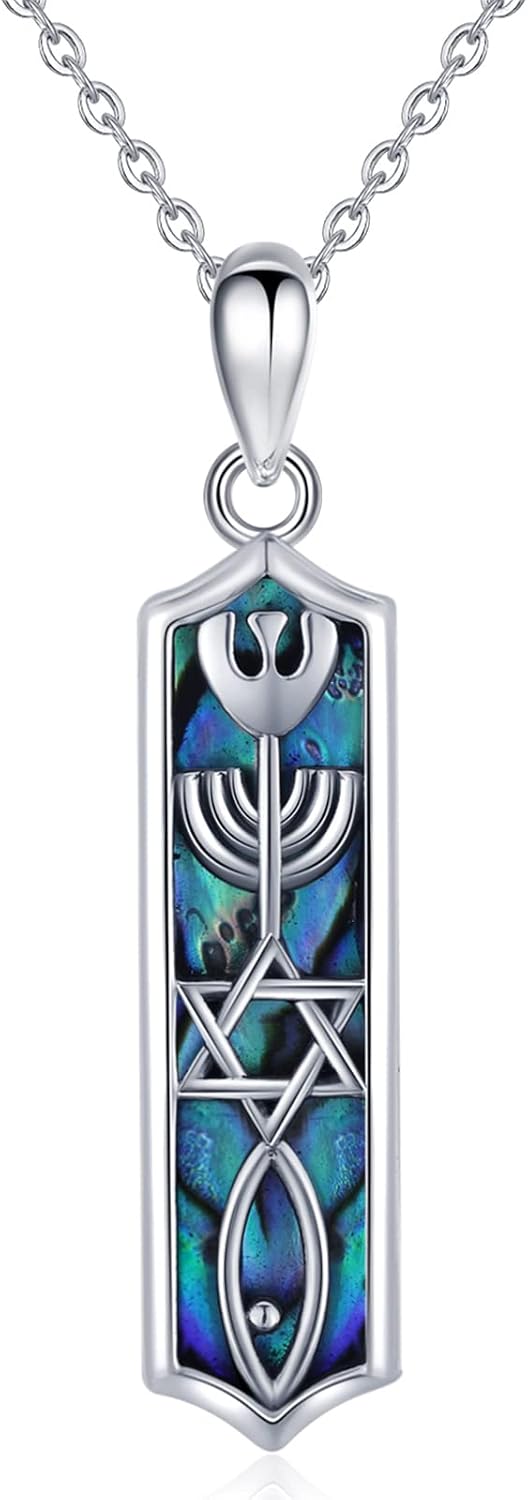 Midir&Etain Jewish Necklace 925 Sterling Silver Messianic Mezuzah Pendant Necklace Protection Hanukkah Jewellery Gifts for Women Wife