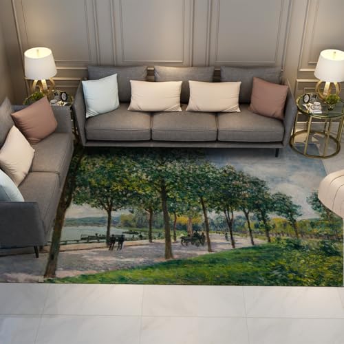 Tapis de style impressionniste 160x200cm rectangulaire motif paysage