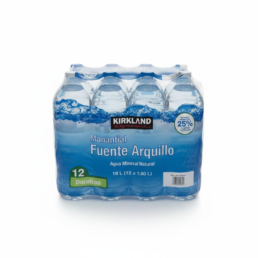 Agua Mineral Natural Manantial Fuente Arquillo -Kirkland Pack de 12 Botellas de 1,5L (Total 18L) - Para Hidratación Familiar y Sostenible- Nexu