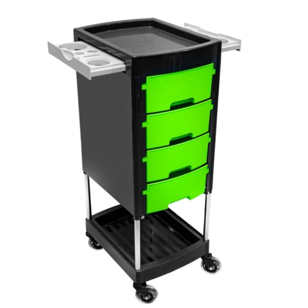 Shswud Green Esthetician Cart, Salon Trolley With 4 Drawers Hairdresser Beauty Storage Trolley Hair Salon Trolley Storage Cart For Beauty Tattoo Nail Cart(Green)