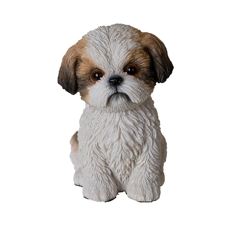 Pacific Giftware Decorative Realistic Shih Tzu Dog Figurine White and Brown Resin Puppy Statue Adorable Small Dog Collectible Hand-Painted Indoor Home Decor 5.75 H