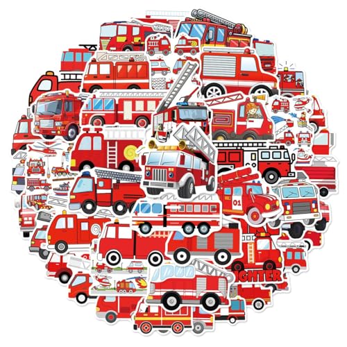 Firetruck Stickers for Kids 100PCS Vinyl Waterproof Stickers for Waterbottle Laptop Luggage Firefighter Party Favors Fire Truck Birthday Decorations for Boys Teens Kids