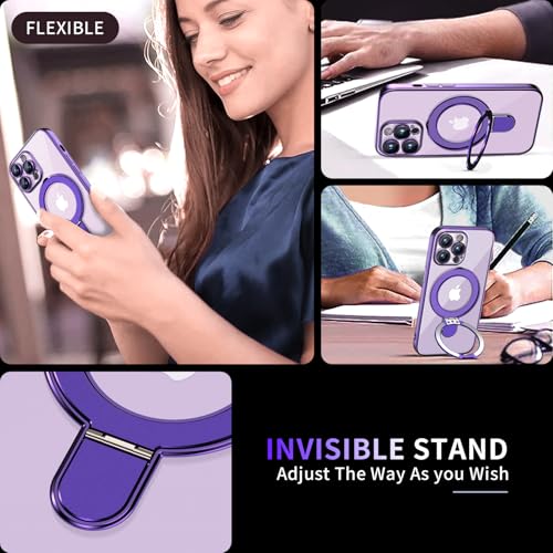 Image of Magnetic for iPhone 13 Pro Max Case with Invisible Stand[Compatible with MagSafe][Full Camera Lens Protector][Military Drop Protection] Shockproof Not Yellowing Clear Slim Soft for Women Men