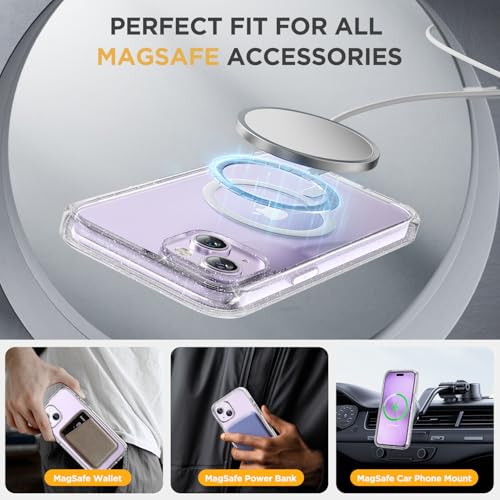 Image of Miracase Glass Series Designed for iPhone 14 Plus Case 6.7 inch, 2023 Upgrade Full-Body Magnetic Clear Case with Built-in 9H Tempered Glass Screen Protector,Compatible with MagSafe,Clear Glitter
