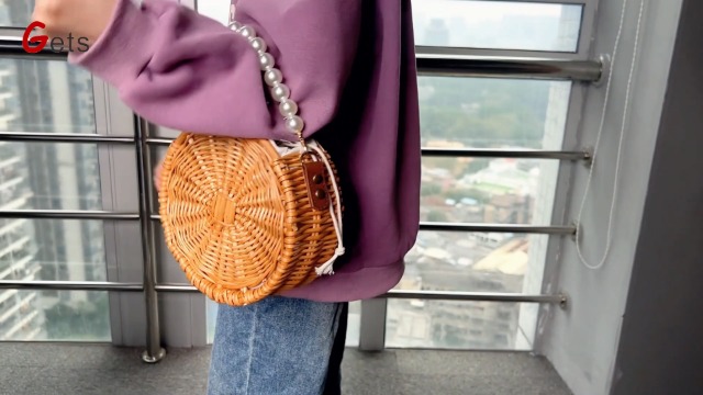 Bolso playa tejido natural rectangular para mujer miniatura 7