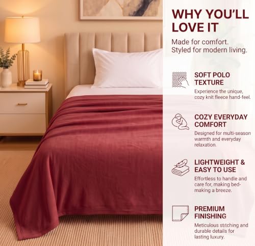 Image of HOMEKART 300 TC All Season Solid /Plain Lightweight Polar Fleece Single Bed Blanket (152 x 230 cm), Red