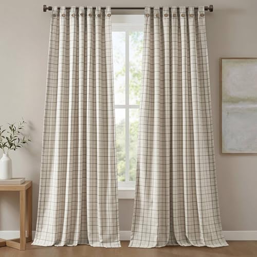 Image of Madison Park Anaheim Cabin Plaid Curtain Window, Thermal Insulated Fleece Lining, Living Room Decor Room Darkening Drape for Bedroom, 1-Single Panel Pack, 50x95, Rod Pocket & Front Tab, Neutral