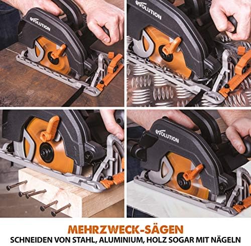 Bild 3 - Evolution Handkreissäge R185CCS Kreissäge Tauchsäge 1600W Inkl. Ø 185 mm HM-Sägeblatt Mehrzweck Multi-Material-Schneiden Holz, Aluminium, Stahl, Kunststoff | Scie Circulaire mit Führungsschiene