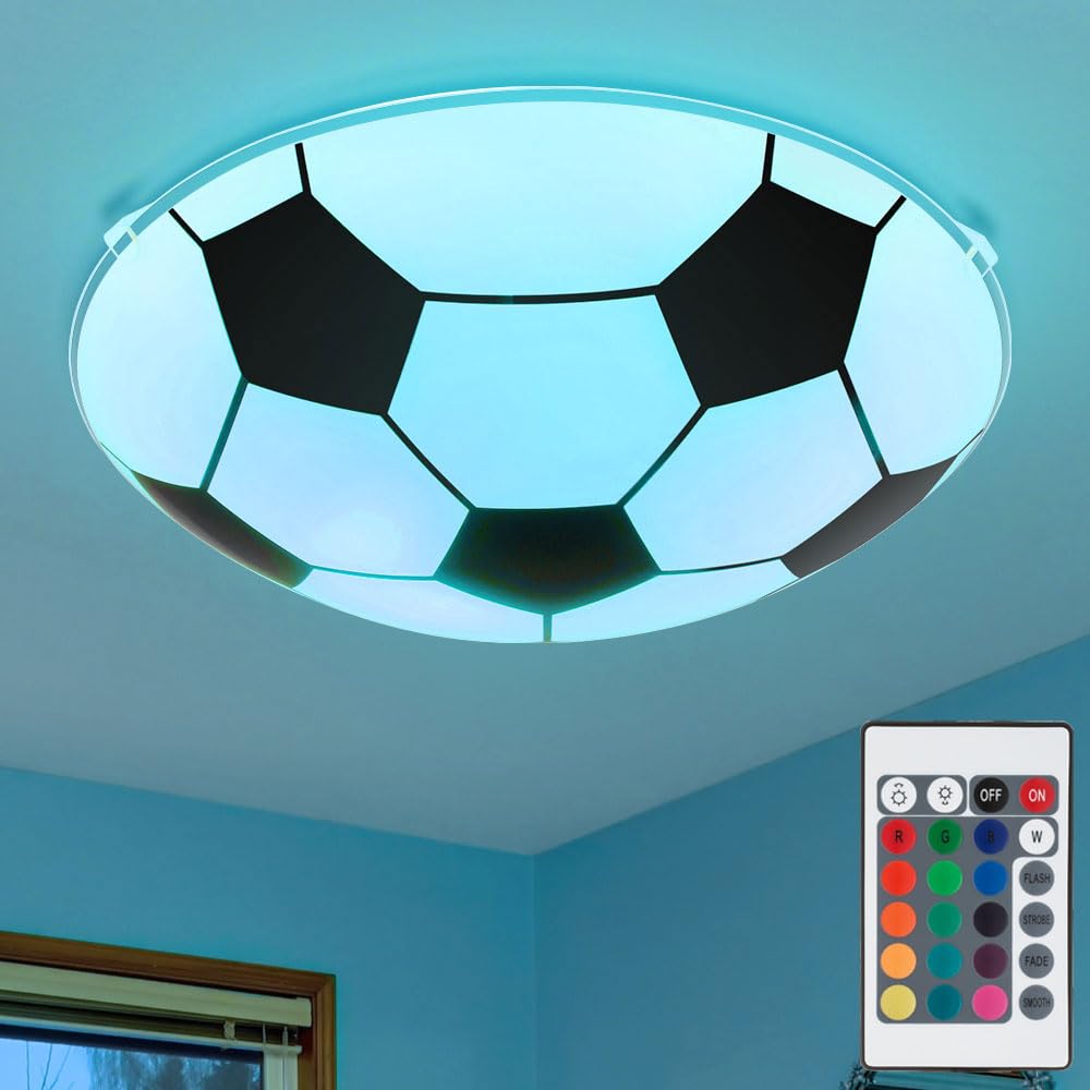 Kinder Decken Lampe DIMMBAR Fußball Glas Leuchte FERNBEDIENUNG im Set inkl. RGB LED Leuchtmittel