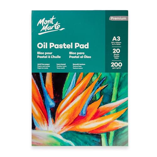 Mont Marte Carta Pastello A3 – Blocco Premium per Pastelli a Olio – 20 Fogli - 200g/m² – Ideale per Pastelli Morbidi e Pastelli a Olio