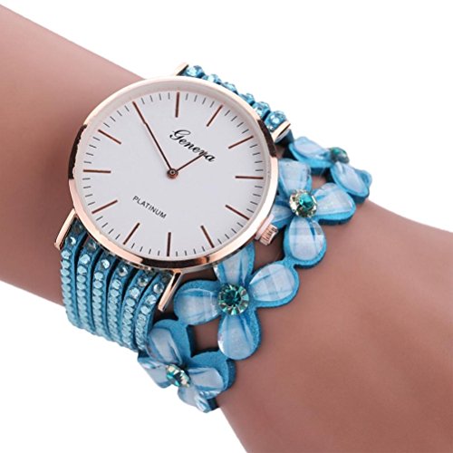 Xinantime Relojes Pulsera Mujer,Xinan Flores Reloj de Cuarzo Brillante (Azul Claro)