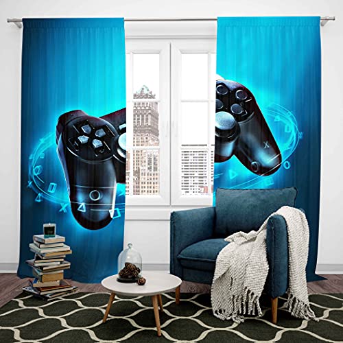 Loussiesd Boys Gaming Curtain Teens Gamer Window Drapes Black Blue Video Game Window Treatments for Kids Children Room Modern Game Controller Window Curtains W46*L72 - Image 4