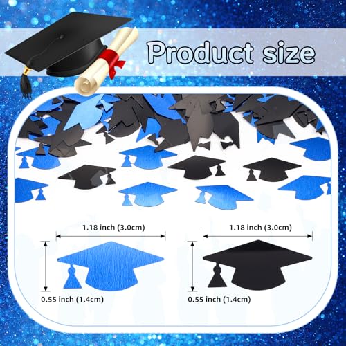 Image of Blue and Black Graduation Cap Confetti 2026, Class of 2026 Table Centerpiece Grad Confetti for 2026 Graduation Party Decorations Supplies