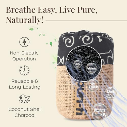 Image of Puri-Fi Breathe Pure | Charcoal Air Purifier (Black Doodle) - Non-Electric, Reusable Odor & Moisture Absorber with Coconut Shell Charcoal for Home, Car, Closet & Office. 250g, Pack of 2