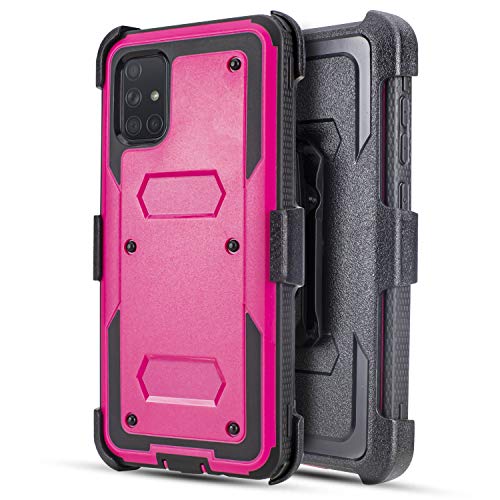 Customerfirst Samsung Galaxy A51 Case (Does NOT FIT A50) Built-in [Screen Protector] Heavy Duty Holster Cover [Belt Clip][Kickstand] (Bright Pink)