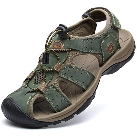 YoCool Men's Fisherman Sandals Leather Closed Toe Athletic Sport Casual Beach Water Sandals yellow Size: 8 UK Cover