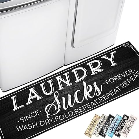 Tapeera Laundry Room Rug Runner - 20" x 59" Non-Slip Rubber Backing Laundry Rugs for Laundry Room - Farmhouse Laundry Mat Bathroom Laundry Room Decor - Laundry Room Mat for Floor (Laundry Sucks Black) Cover