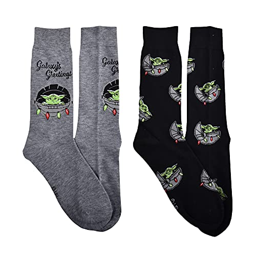 STAR WARS Mandalorian The Child Men's Crew Socks, Light Grey Heather Christmas Child, One Size2
