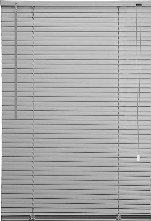 Ruby Deals PVC Venetian Blind Blinds Window 25mm Thin Slats Kitchen Window Blinds Treatments Easy Fit Curtains Trimmable Fittings Home Office(Grey 105W x 213H cm) โ image 1