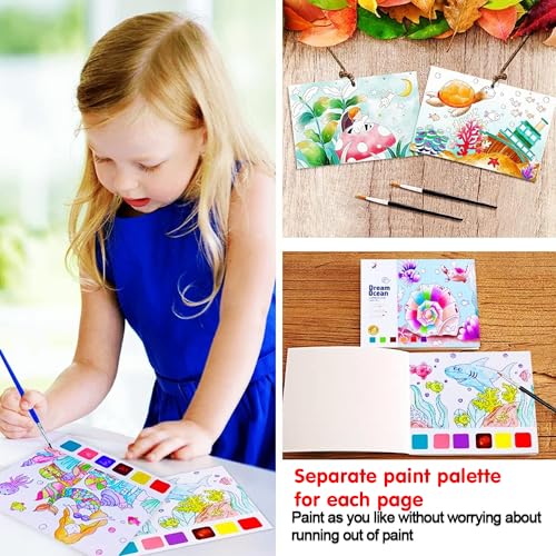 Image of Kidology Water Color Books for Kid, Painting Book with 20 Sheet, 1 Brush, Mini Watercolor Book, Educational Montessori Toy, Gift for Boys Girls, Art & Craft Travel Activity (Dream Ocean)