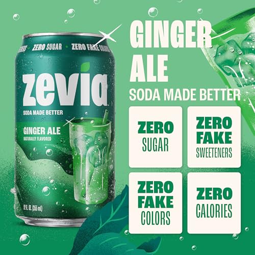 Image of Zevia Zero Sugar Soda, Ginger Ale, 12 oz Cans (24-Pack) - Naturally Sweetened, Non-GMO Project Verified, Gluten-Free, Vegan