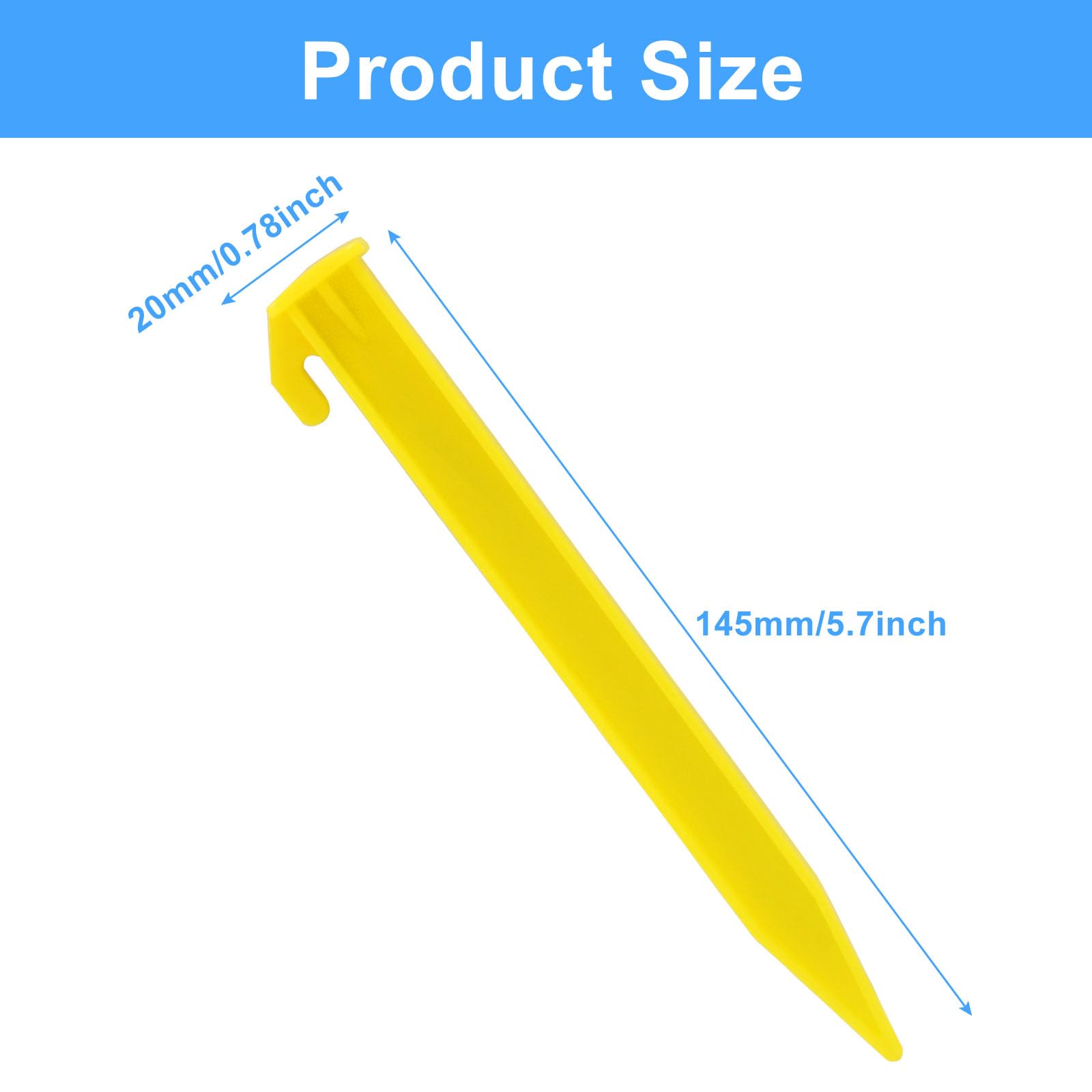 Moicstiy12 Pack Plastic Tent Stakes, 5.7 Inch Yellow Durable Garden Landscape Stakes Tent Spikes for Camping, Gardening, Outdoor Beach