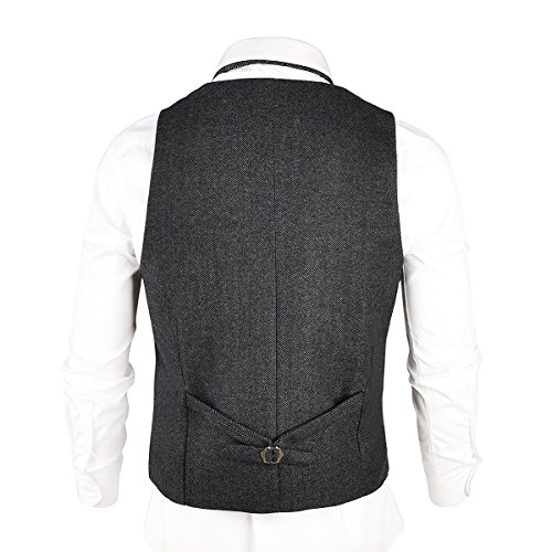 VOBOOM Mens Herringbone Tailored Collar Waistcoat Fullback Wool Tweed Suit Vest4