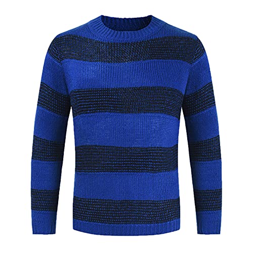 Mens Sweater Fashion Leisure Long Sleeve Round Neck Striped Color Contrast Neck Men's Sweater