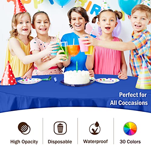 Image of Party Solids Dark Blue Round Plastic Tablecloth - 84 Inch, Pack of 24