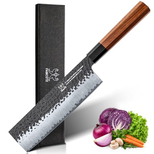 FAMCÜTE 7 Inch Japanese Nakiri Knife, Hand Forged...