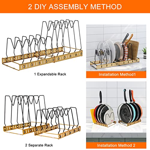 Weitelai Pot And Pan Organizer For Cabinet, Expandable Pots And Pans Organizer Holder 10 Adjustable Compartments Pot Lid Organizer For Cabinet Kitchen Cookware,Bakeware,Cutting Board Rack Golld #TOP5