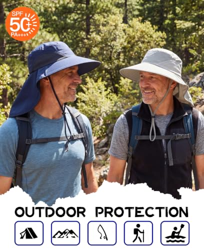 Image of Home Prefer Outdoor UPF50+ Sun Hat Wide Brim Mesh Fishing Hat with Neck Flap
