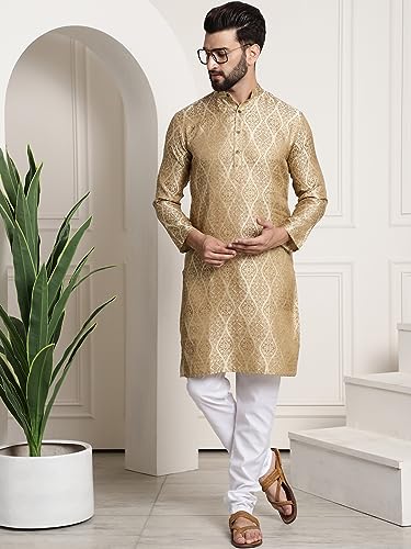 Image of SOJANYA (Since 1958 Men's Silk Blend self Design Kurta and Churidar Pyjama Set