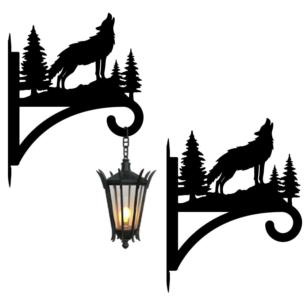 peacoblue 2Pack Iron Plant Hanger Hook for Outdoor Indoor Hanging Plant Flower Fern Pot Lantern Bird Feeder,12"x15.3" Weather Resistant Metal Wall Holder for Porch Garden Farmhouse(Wolf Howl)