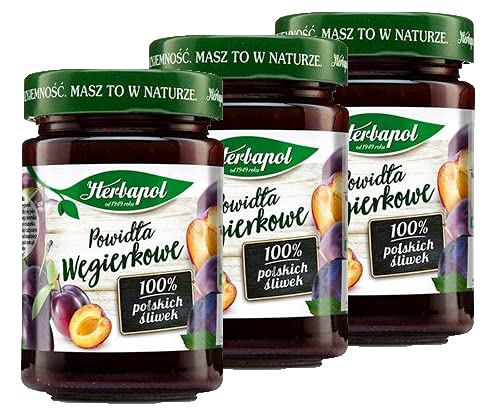 Mermelada polaca de ciruela morada, powidła węgierkowe, HERBAPOL, Paquete de Ahorro 3 x 280g, Elaborada a partir de 182 g de fruta por 100 g, Para tortitas, gofres o rosquillas Cover
