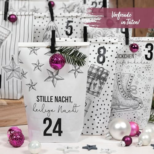Papierdrachen Adventskalender 2026 zum Befüllen - 24 weiße Papiertüten mit Zahlenaufklebern - Motiv Christmas - DIY zum Basteln &… – Ansicht 6