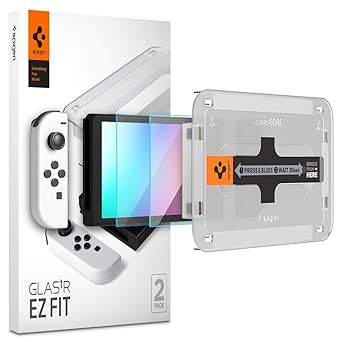 Spigen Ez Fit Tempered Glass Screen Protector Guard For Nintendo Switch Oled (2021) for Video Game - 2 Pack - image, photos