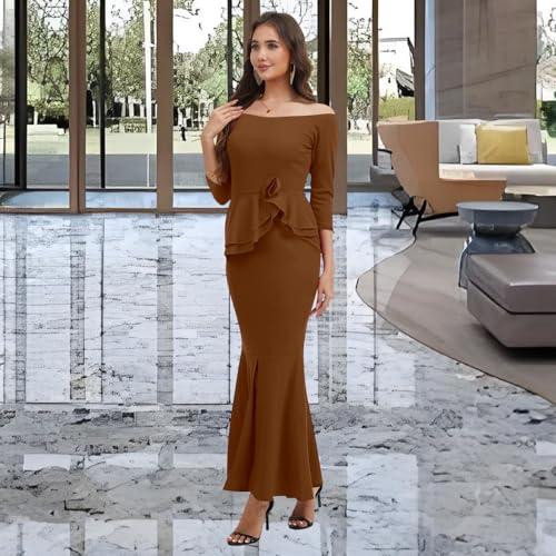Image of Women's Elegant Formal Mermaid Maxi Dress Off Shoulder Long Sleeve Wedding Split Evening Gown Prom Cocktail Party Dresses